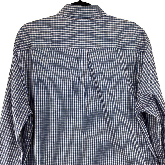 Johnnie-O Mens Blue Checkered Button-Down Shirt Large 100% Long Sleeve - Picture 7 of 10
